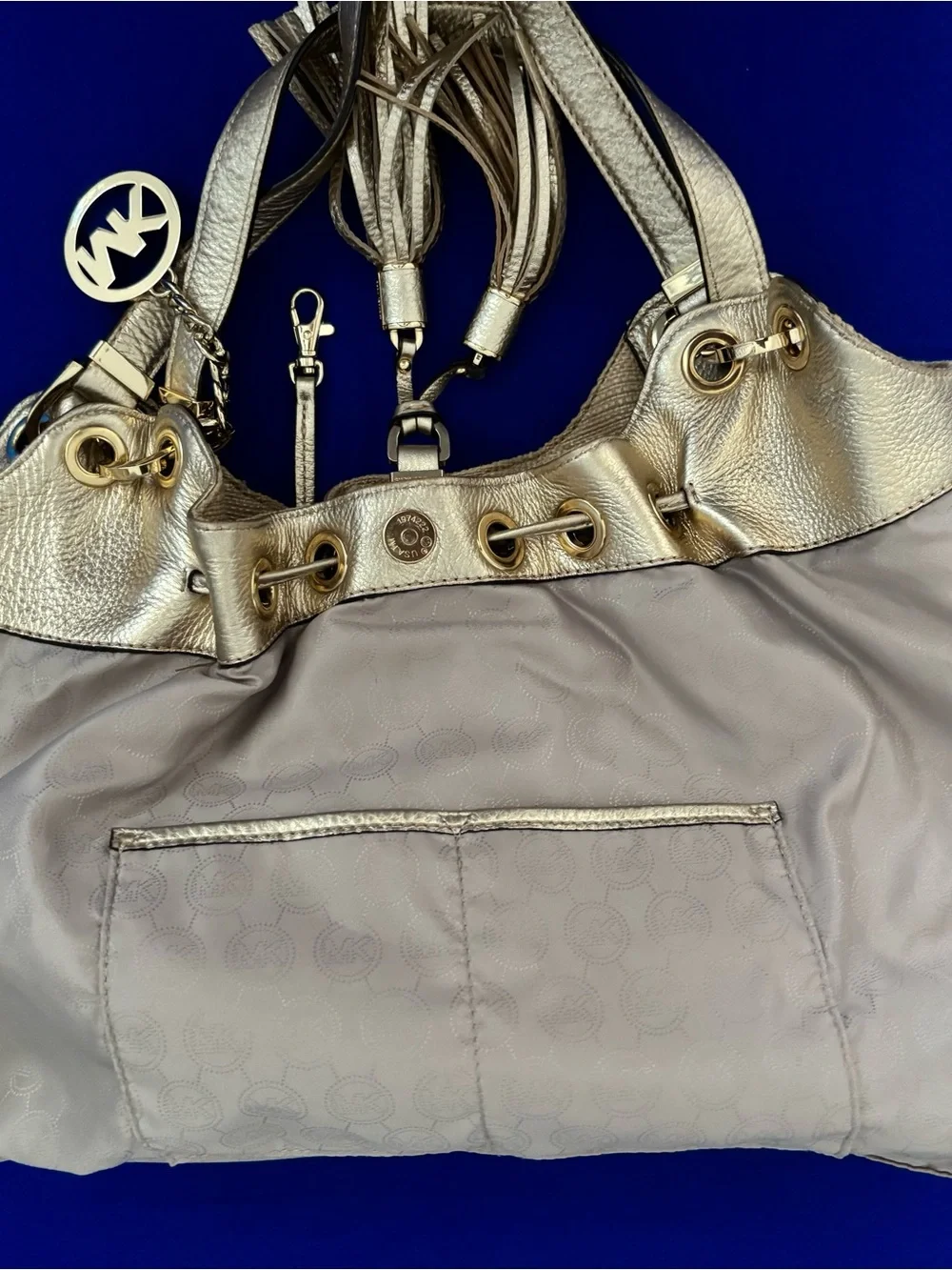 Michael Kors Metallic Gold-Tone Tassel Shoulder/Hobo Bag